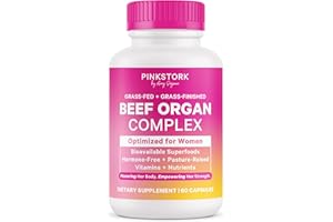 Pink Stork Beef Organ Supplement for Women | Grass-Fed Beef Liver Capsules with Iron, B12, CoQ10, Vitamin A | Primal Multivitamin | Female Hormone + Energy Support | 60 Capsules