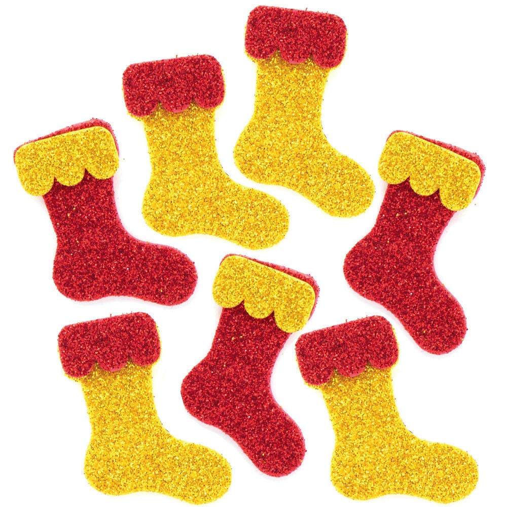 Baker Ross AX311 Christmas Stocking Glitter Foam Stickers - Pack of 100, Kids Stickers, Ideal for Christmas Arts and Crafts Projects, Great for Card Making and Scrapbooking