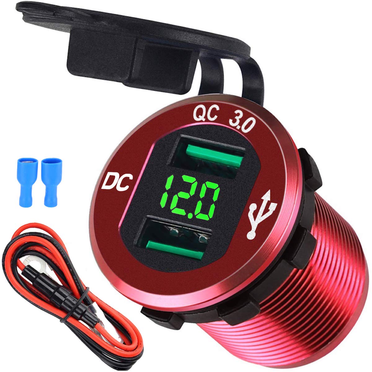 USB Car Socket Fast Charge Dual Car Charger 12V/24V 36W USB Car Charger QC 3.0 Waterproof Universal Car Cigarette Lighter Adapter for Motorcycle, Caravan, Boat, Truck