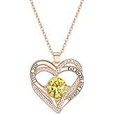 November Birthstone Crystal Necklace for Women, Infinity Love Double Heart Pendant paved with Crystals and engraved with "I love you for always and forever", Birthday Jewelry Gift for Her Mom Wife