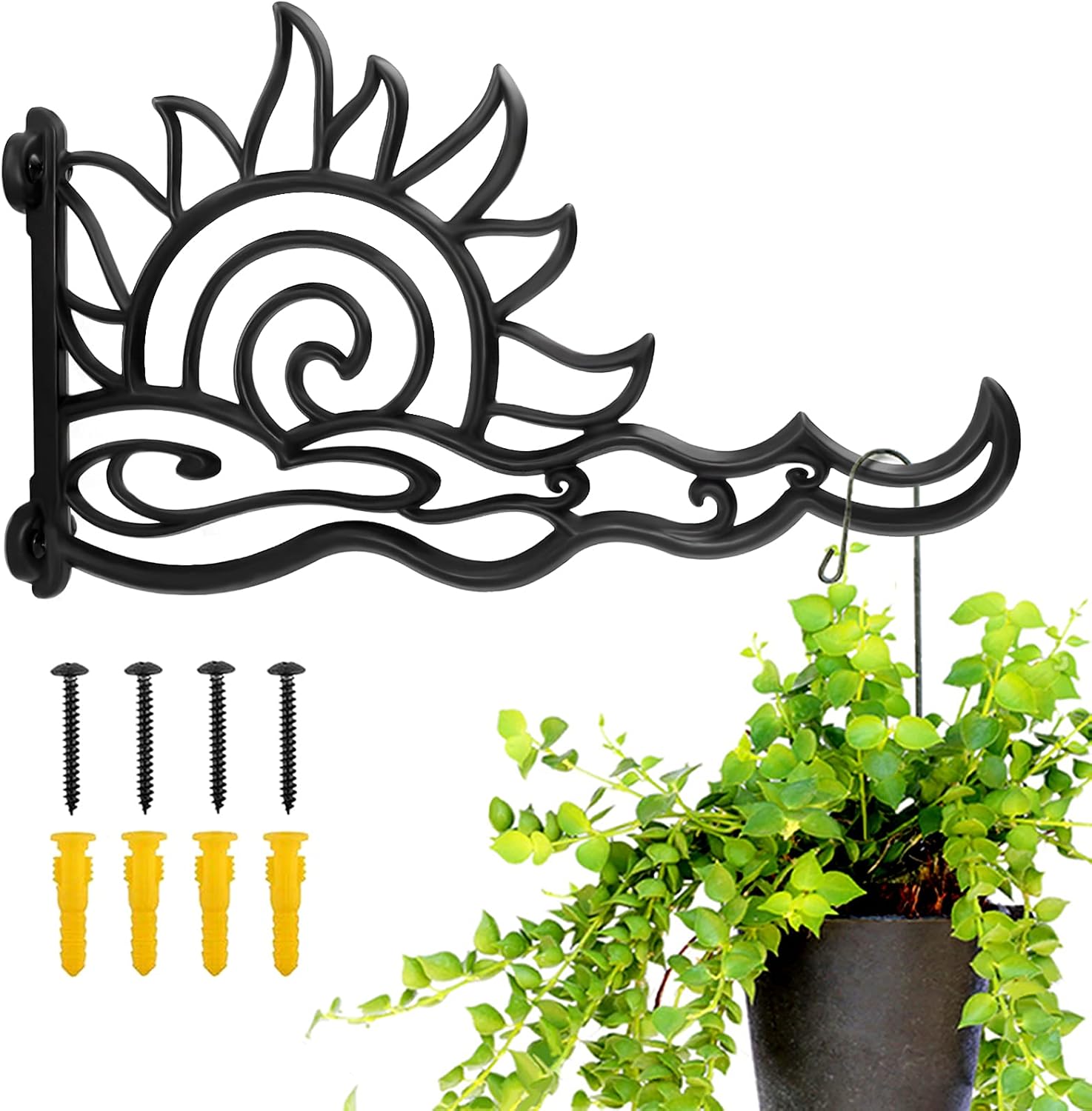 Outdoor Hanging Brackets - Fashion&cool Hanging Plant Bracket, 13 Inch Wall Mount Heavy Duty Plant Hanger Outdoor Decorative, Rust-Resistant Iron Plant Hooks for Bird Feeders, Planters, Lanterns