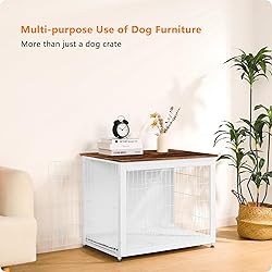 DWANTON Dog Crate Furniture with Cushion, Wooden