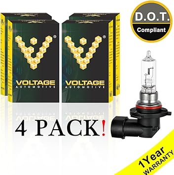 Voltage Automotive 9005 Hb3 Standard Headlight Bulb 4 Pack Oem Replacement Halogen High Beam Low Beam Fog Lights Driving Lights