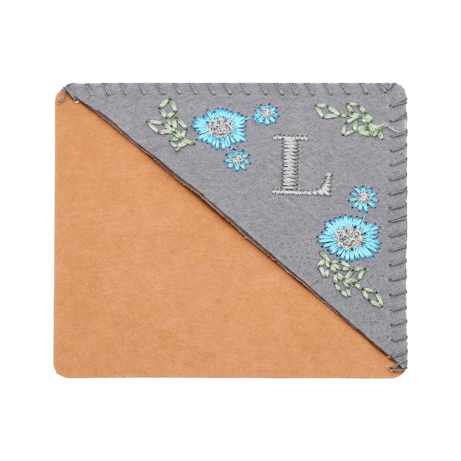 PATIKIL Personalized Embroidered Corner Bookmark, Cute Flower Felt Stitched Triangle Book Mark Page Marker for Women Men Book Lovers Teachers, Grey, Letter L