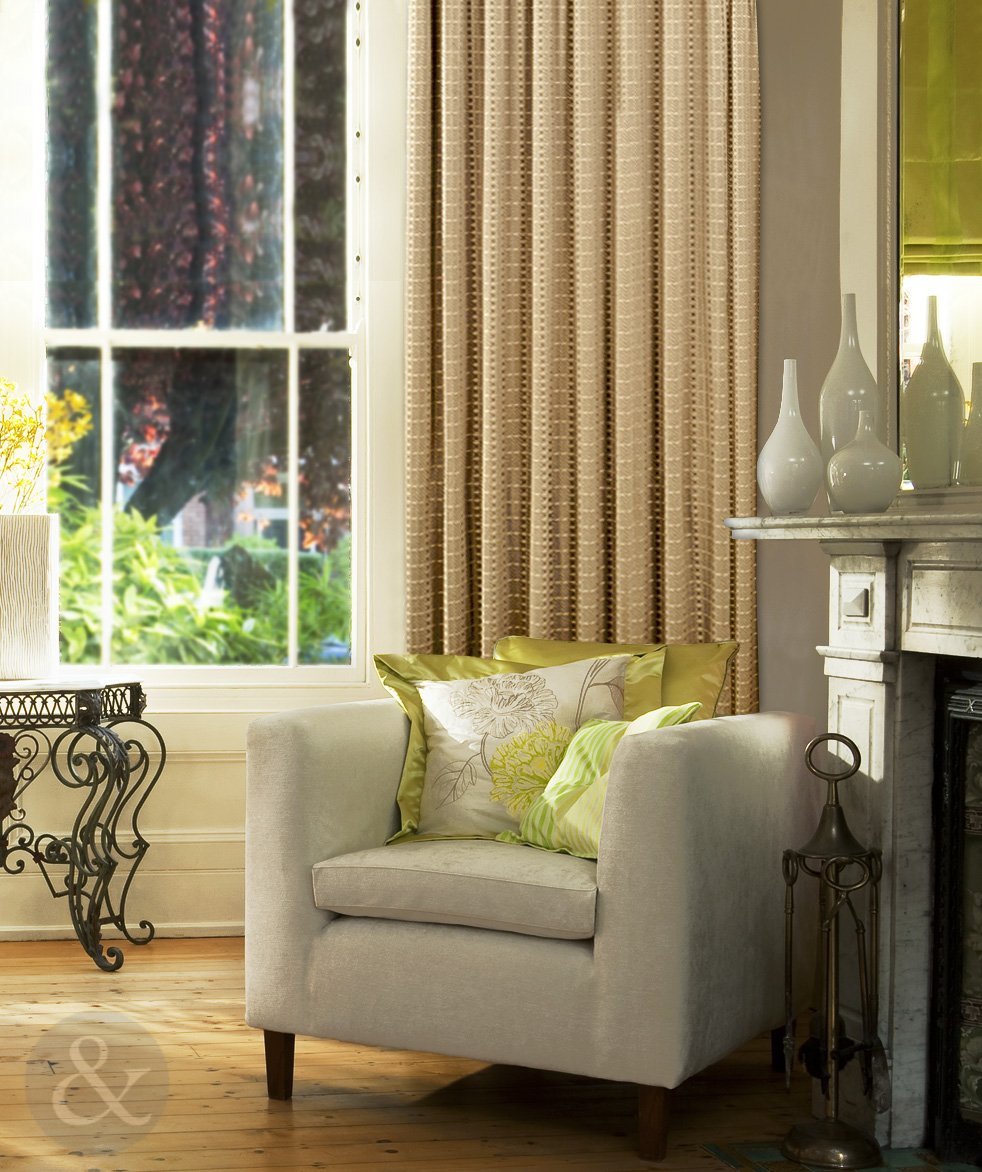 Just Contempo Woven Pencil Pleat Lined Curtains, Biscuit Beige, 44x72 inches