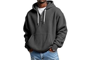 THMENKHT Quarter Zip Hoodie Men Mokaloha Mens Shirts Long Sleeve Waffle Solid Color Sweatshirt 1/4 Zip Pullover with Pockets