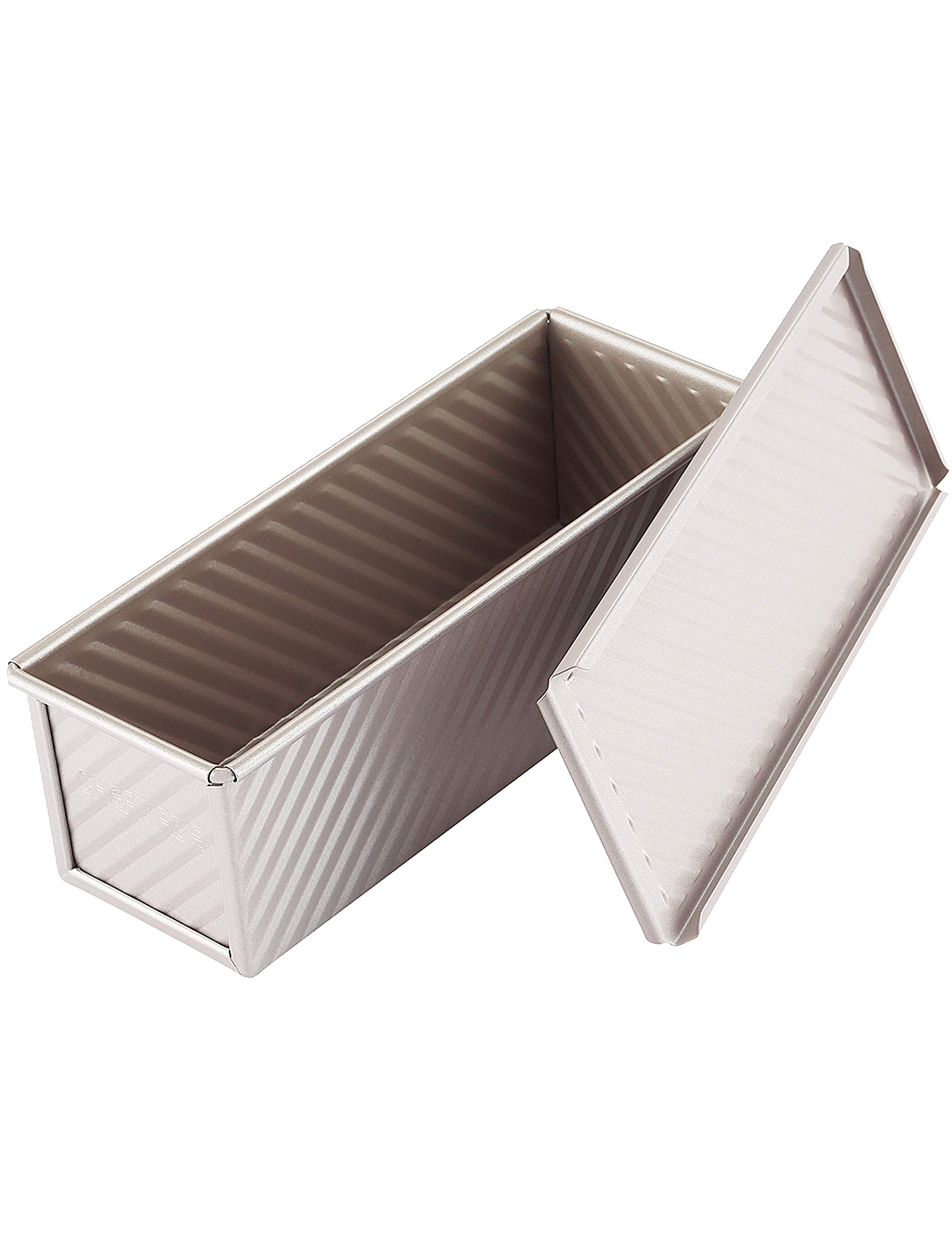 CHEFMADE Mini Pullman Loaf Pan with Lip, 0.66Lb Dough Capacity Non-Stick Rectangle Corrugated Toast Box for Oven Baking 2.8" x 8.1"x 2.8" (Champagne Gold)
