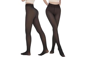 iceROSE 2 Pairs Fleece Lined Thermal Tights for Women – Sheer Black Pantyhose Warm Winter Thick Fake Translucent Leggings