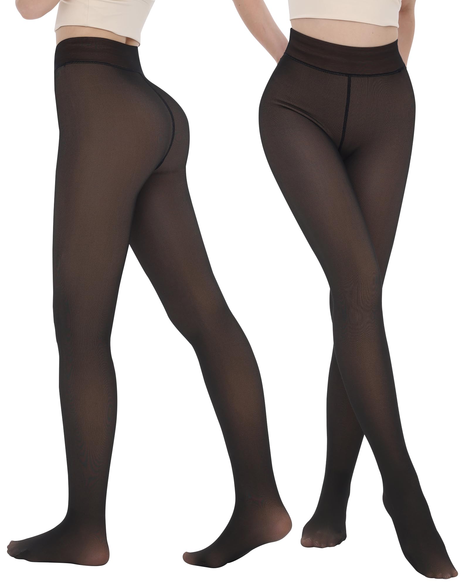 Photo 1 of iceROSE 2 Pairs Fleece Lined Thermal Tights for Women – Sheer Black Pantyhose Warm Winter Thick Fake Translucent Leggings