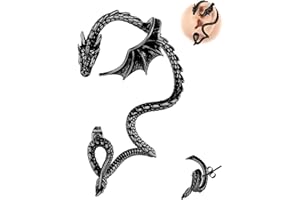 6ixGosh 1PCS Gothic Dragon Ear Cuff Stainless Steel Retro Dragon Earrings Punk Snake Dragon Fish Crocodile Cuff Wrap Earrings Cartilage Climber Ear Earrings Stud for Women Men, Gold/Silver/Black