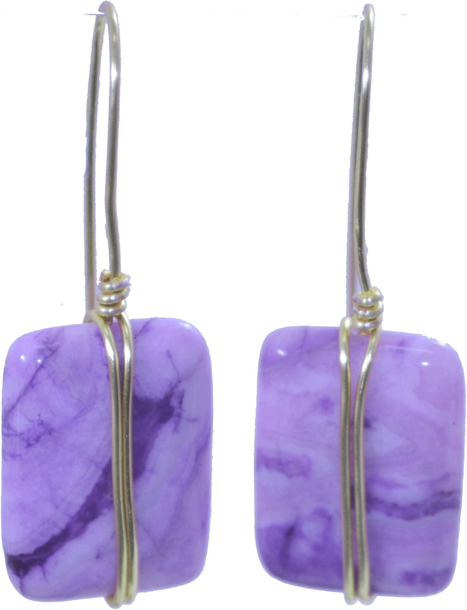 Exterra Jewelry Lili Hand Wrapped Wire Sugilite Drop Earrings with Gold Plated Wire
