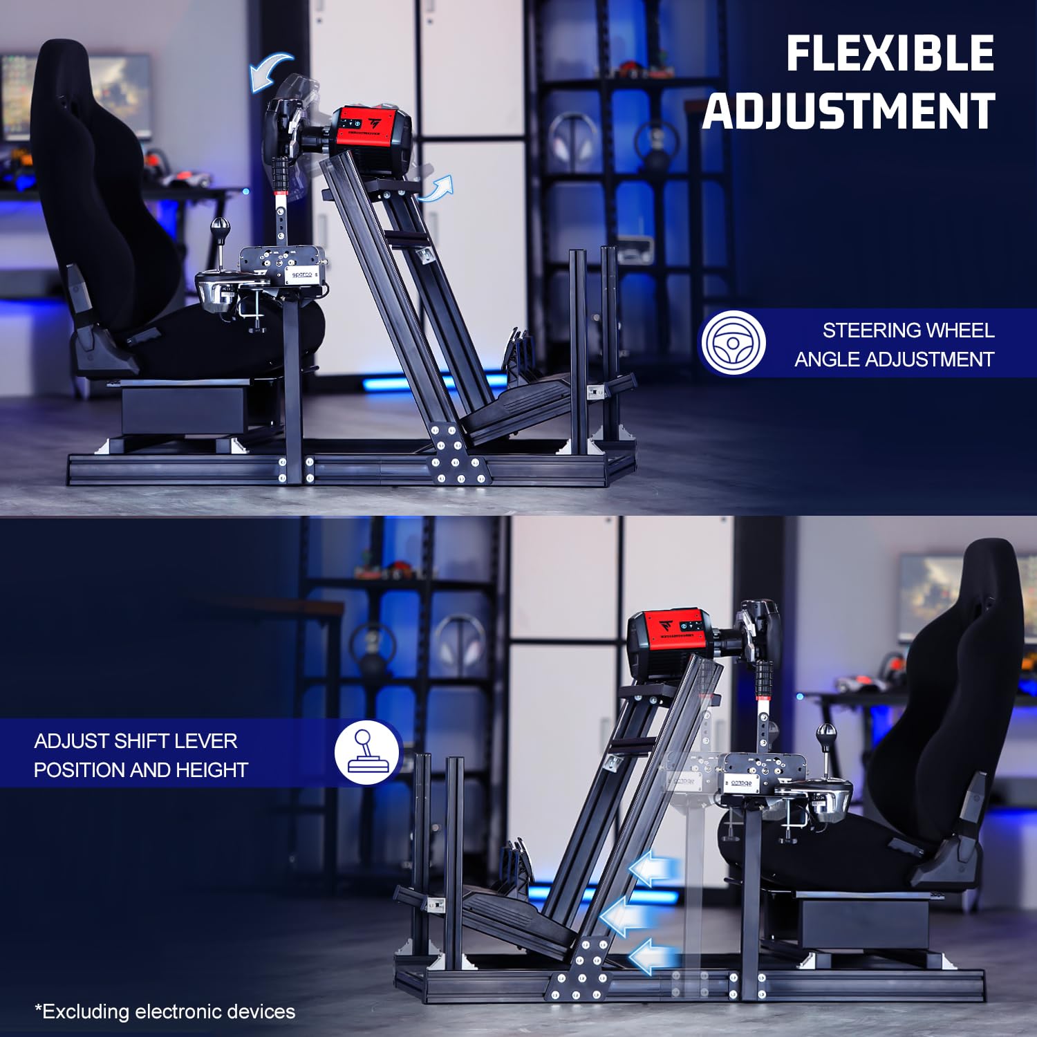 Marada Aluminum Profile Racing Simulator Cockpit with Seat, Unlimited Adjustment, Fit for Thrustmaster/Fanatec/Moza/Logitech G29 GPro,Sim Frame 8040, Not Include Steering Wheel,Pedals,Handbrake