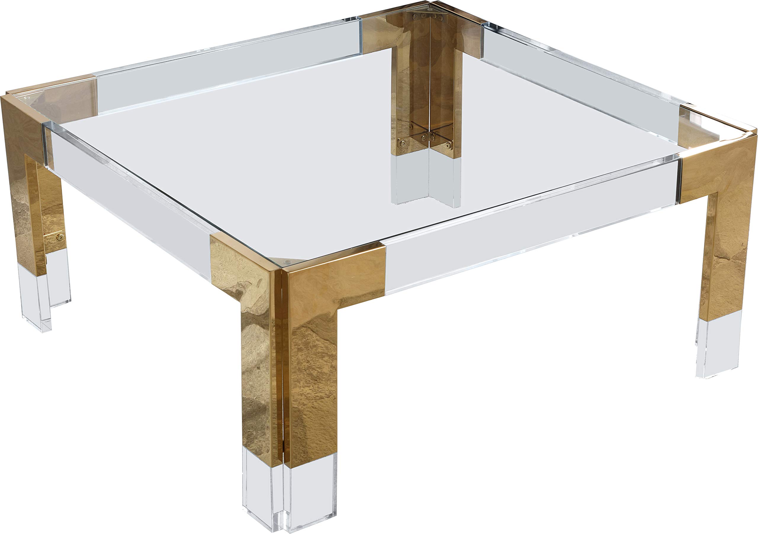 Photo 1 of (box 1/2)
Meridian Furniture Casper Collection Modern | Contemporary Glass Top Coffee Table with Sturdy Stainless Steel and Acrylic Base, 36" W x 36" D x 16.5" H, Gold