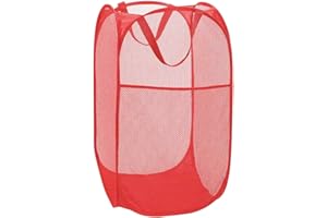 BOOGE 1 Pc Red Portable Popup Laundry Hamper, Foldable Pop-Up Mesh Hamper Dirty Clothes Basket with Carry Handles for Collapsible Clothes Baskets for Dorm, Bathroom & Travel - Small