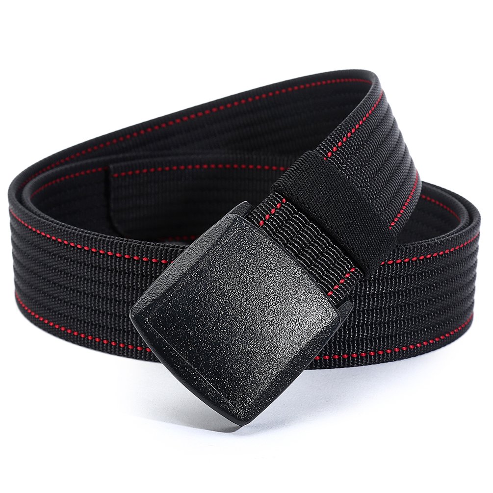 LionVII Men Canvas Belt Tactical Casual with YKK Plastic Buckle, Durable Breathable Nylon Web Strap Adjustable for Cargo Pants Below 46 Inch (Black)(Size: L)