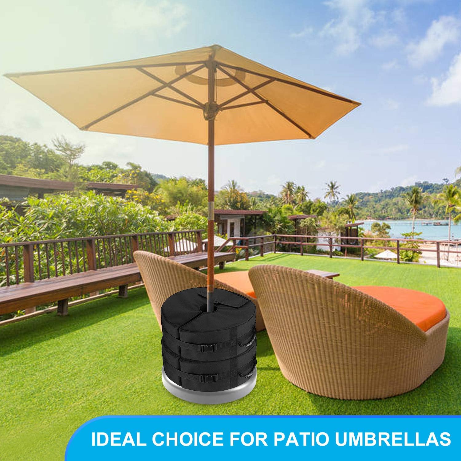 2pcs Portable Round Parasol Umbrella Stand Base Weight Bags Detachable Wind Proof Fixing Sandbags With Handles For Outdoor Beach Garden Becoyou Parasol Bases Patio Lawn Garden Umbrella Stands Bases