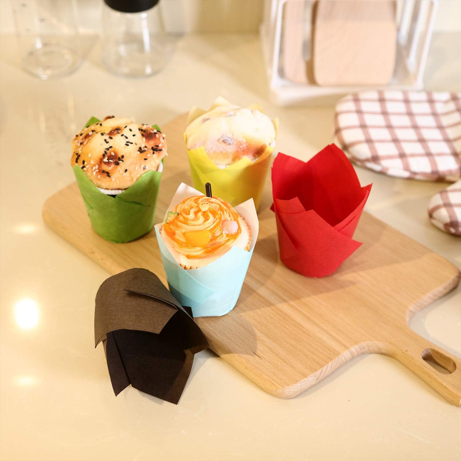 Tecunite 0 Pieces Cupcake Tulipe Liner Baking Cups Cupcake En Papier Et Muffin Cuisson Tasses Pour Mariages Et Anniversaire Brun Et Nature Couleur Bazis Az