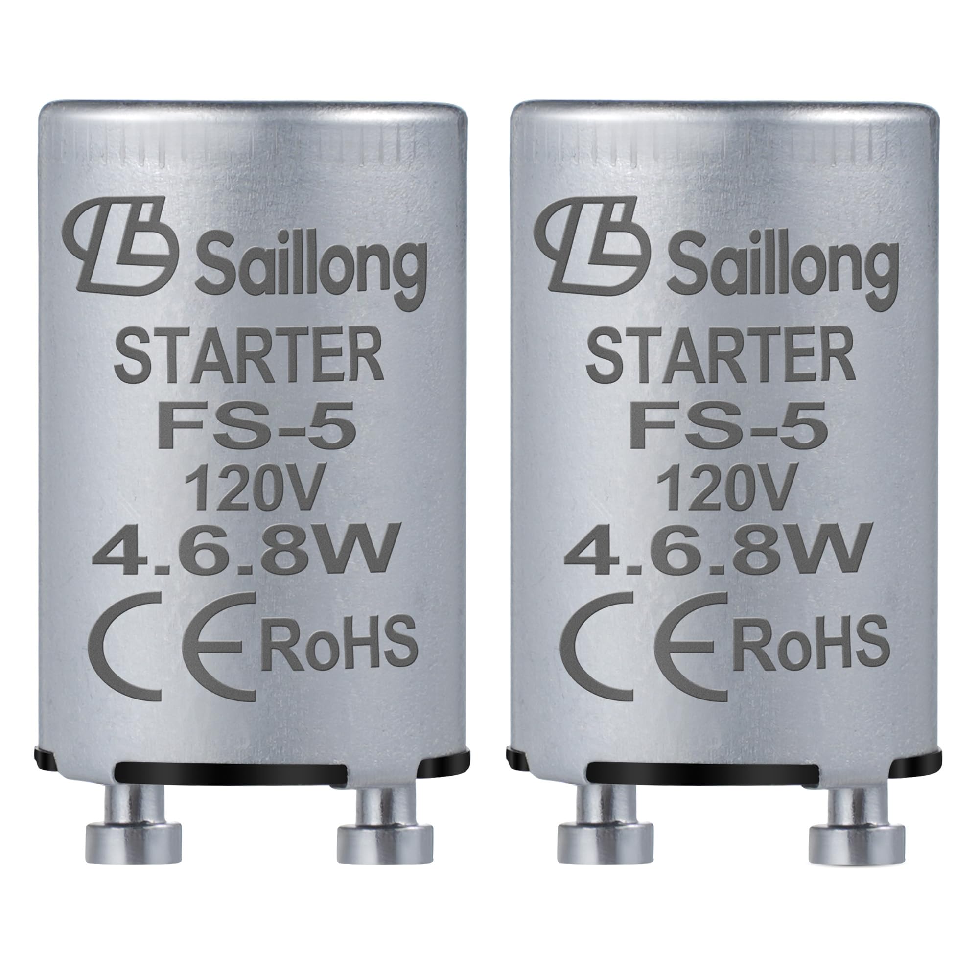 Photo 1 of Saillong 2 Pack Upgraded Aluminum Housing Fluorescent Starter with 4-40W Preheat Lamps, CE Certified Fluorescent Tube Neon Starter Use in 110-130V (Compatible with FS-5)