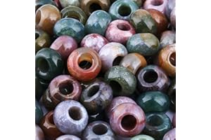 TUMBEELLUWA Natural Gemstone Beads for Jewelry Making, Rondelle Large Hole Loose Beads Pack of 15,Indian Agate(8x14 mm)