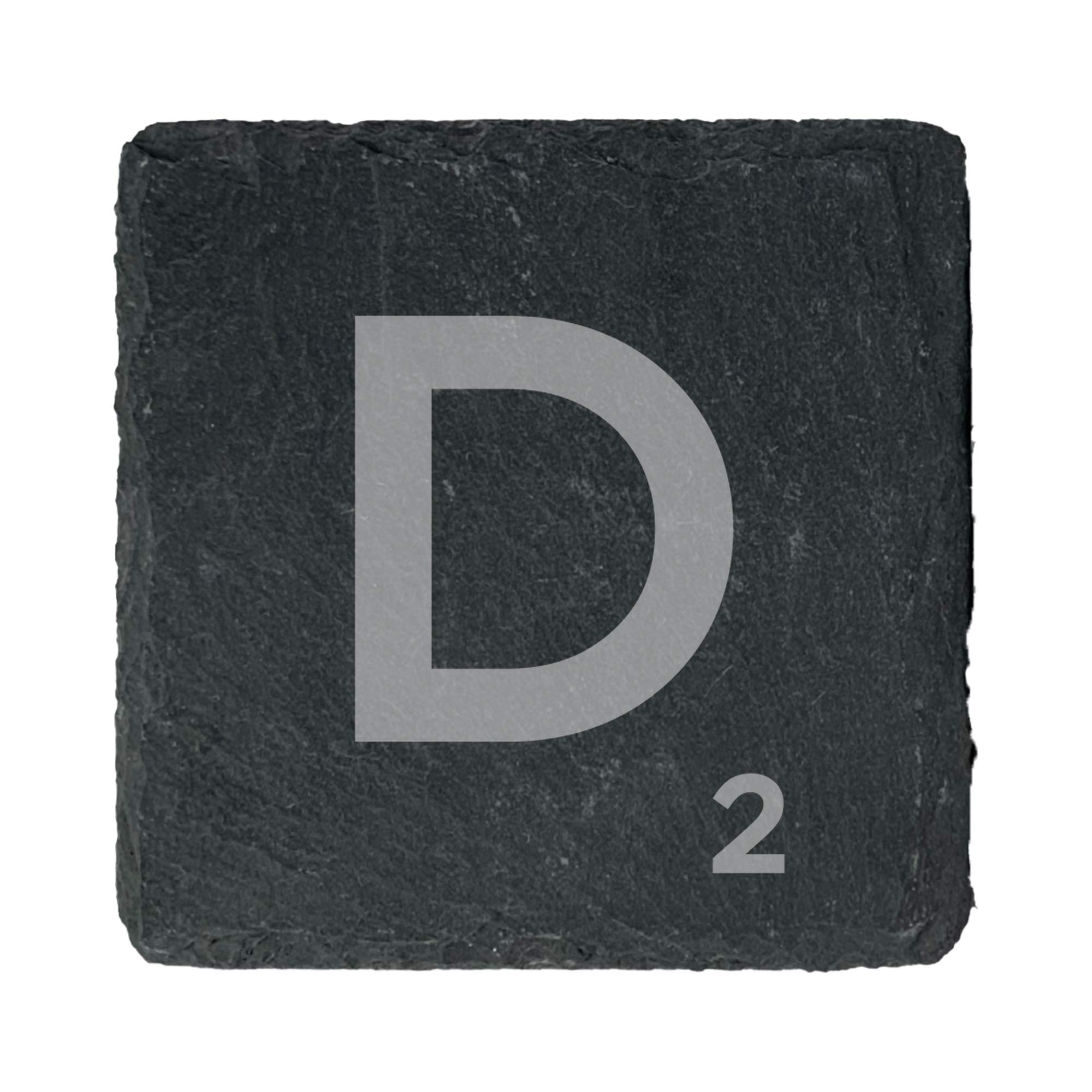 eBuyGB Scrabble Drinks Coasters, Square Slate Coaster, Individual Alphabet Letters, Scrabble Tiles with Score Marks - Personalise Your Own Scrabble Words (D)