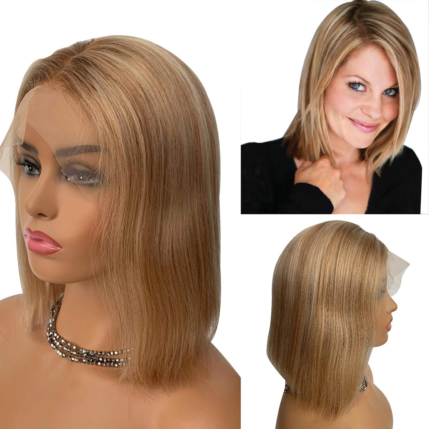 Lace Front Wig Ombre Short Bob Real Human Hair Wigs 180 Density Medium