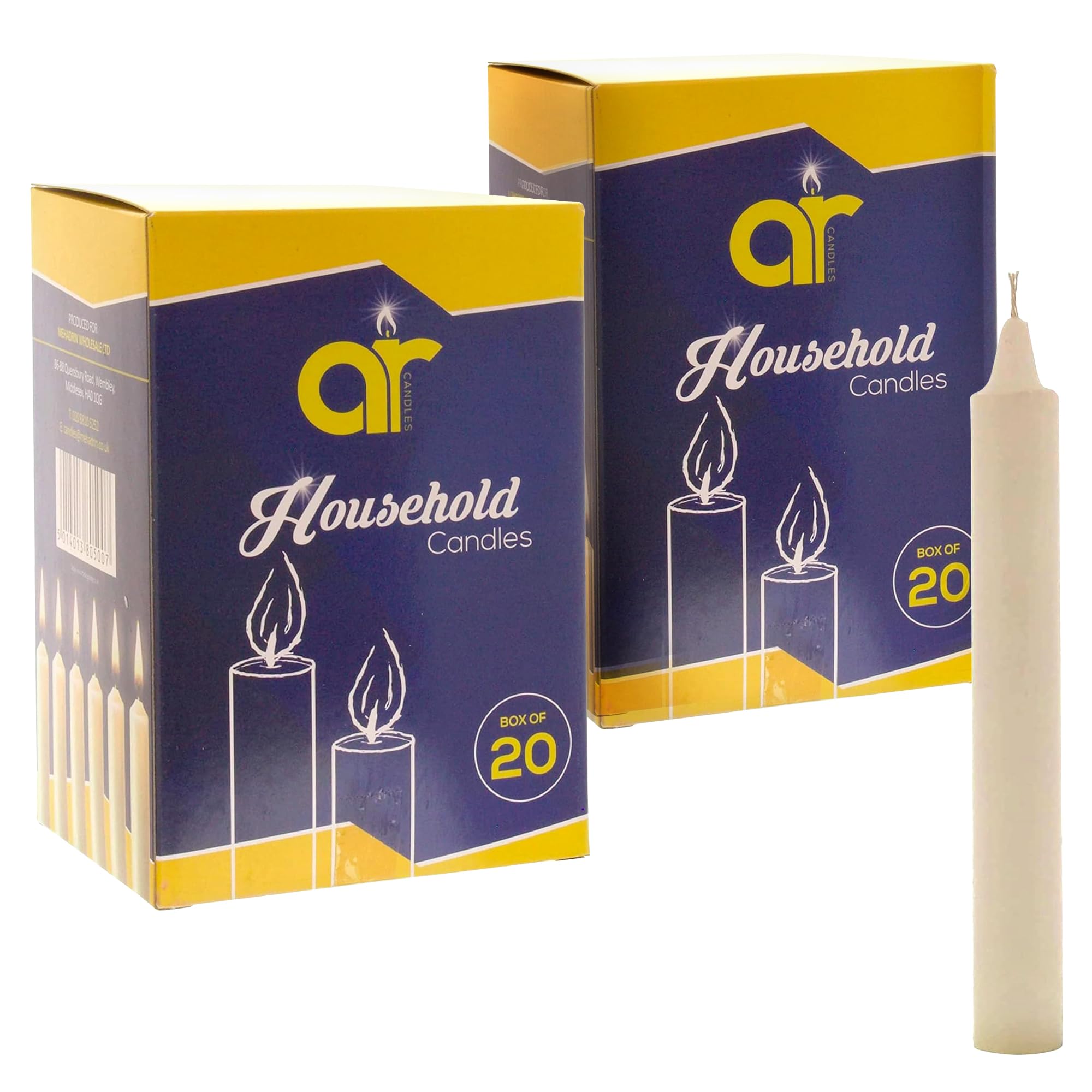 AR Candles - Unscented White Household Candles 11.8cm – 2 Packs of 20 (Total of 40) – Shabbos/Shabbat Candles for Power Cuts, Emergency, Prayer, Vigil, Church, Long Burning, Decorative Daily Use