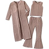 Arlubiya 5-13 Years Girls Clothes+Long Sleeve Cardigan Shawl & Top & Pants 3-Piece Solid Color Outfit Set