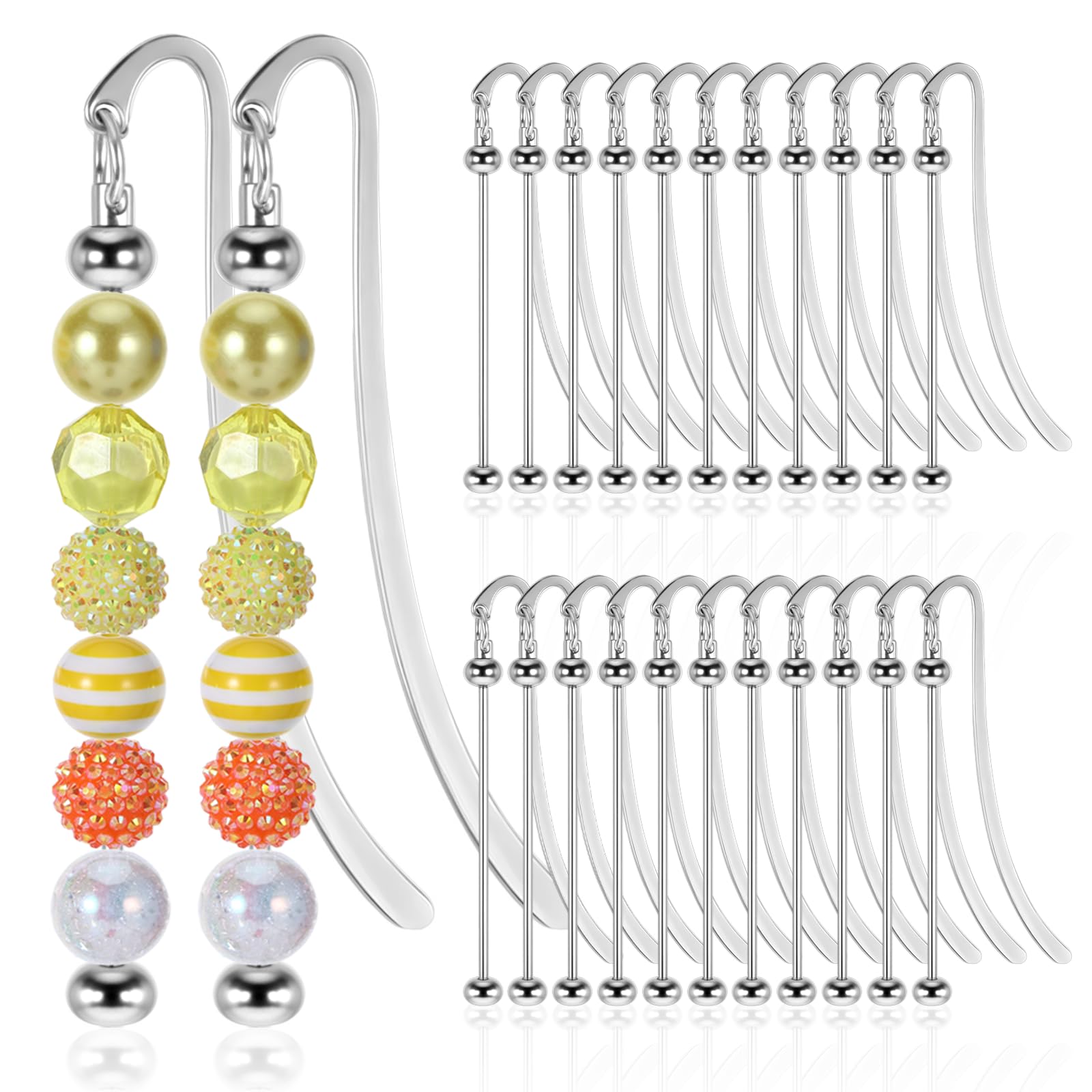 Photo 1 of 24 Pcs Beadable Bookmarks DIY Metal Bookmark Bar, Metal Beadable Blank Bar Beaded Bookmark Craft Jewelry Pendant DIY Modern, Charm Gifts for Book Lovers, Students, Teachers Office Supplies (Silver)