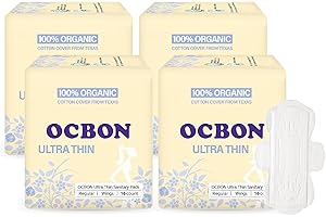 OCBON 100% Organic Texas Cotton Cover Designed by OCBON Korea/Ultra Thin Sanitary Pads - Unscented, Ultra Absorption (2 Regul