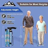 supregear Folding Cane Adjustable Walking Stick Blue Floral Lightweight view 2