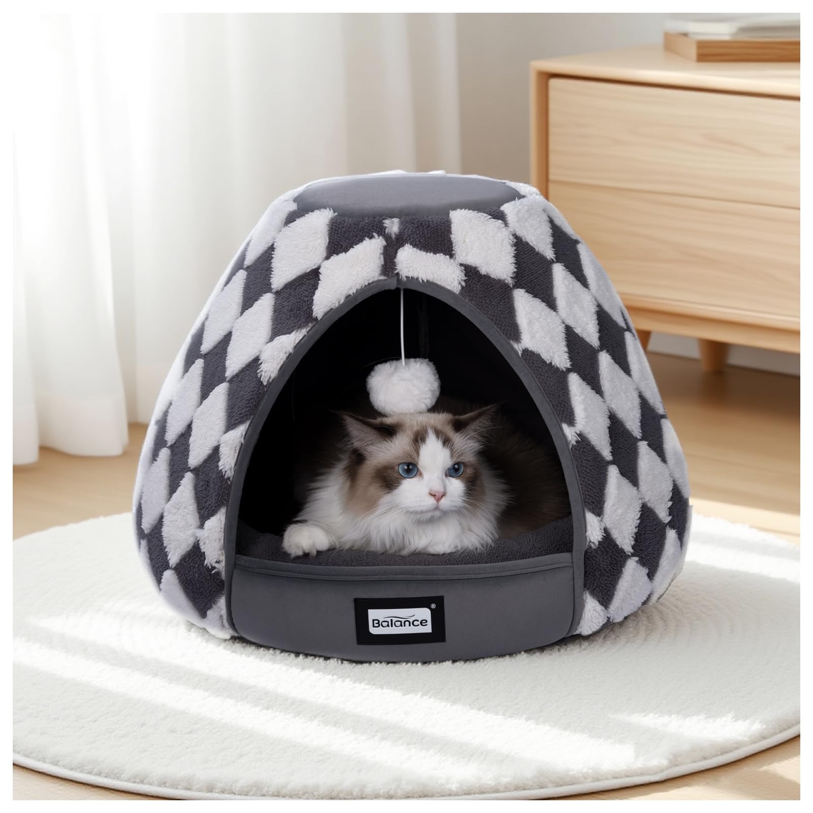 Photo 1 of **PARTIAL SET/ MISSING BED PAD FOR INSIDE** BALANCE Cat Beds for Indoor Cats, 2-in-1 Cat Bed Cave with Anti-Slip Bottom and Ultra-Soft Plush, Cozy Cats House Tent for Kittens and Small Dogs, 19 Inches, Dark Grey