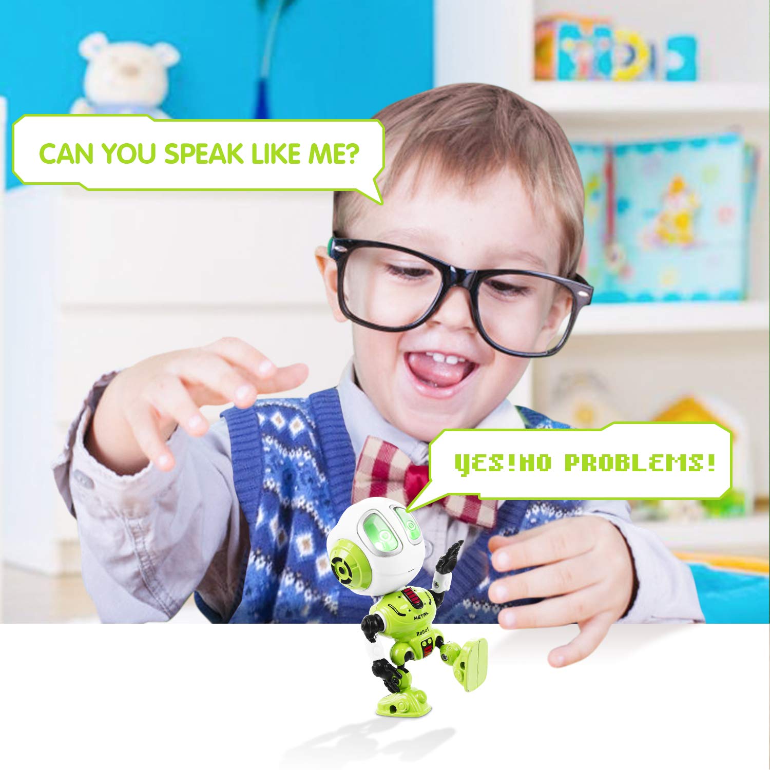 Peradix Recording Talking Robot Toys for Boys& Girls little Kids Robot model Lighting and Sound, Education Toys For Toddlers Children Birthday Presents Gifts for Aged 3-12 Years Old (Green)