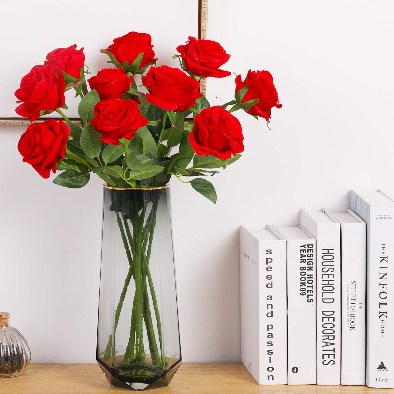 Veryhome 10 Pcs Women's Day Artificial Roses Silk Flowers Fake Single Stem Blooming Rose Bridal Bouqets For Wedding Home Birthday Party Arrangment Garden Decoration (Red) - Image 3