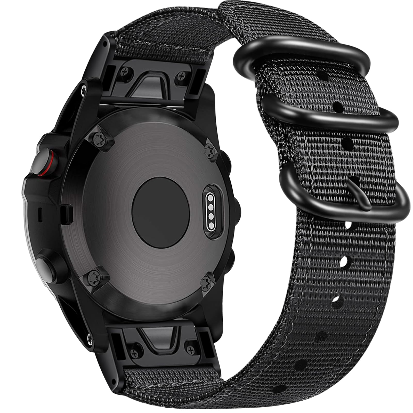 FINTIE Strap Compatible with Garmin Fenix 3 / Fenix 3 HR/Fenix 5X / 5X Plus Smart Watch, Premium Nylon Breathable Adjustable Sport Watch Band with Stainless Steel Buckles, Black