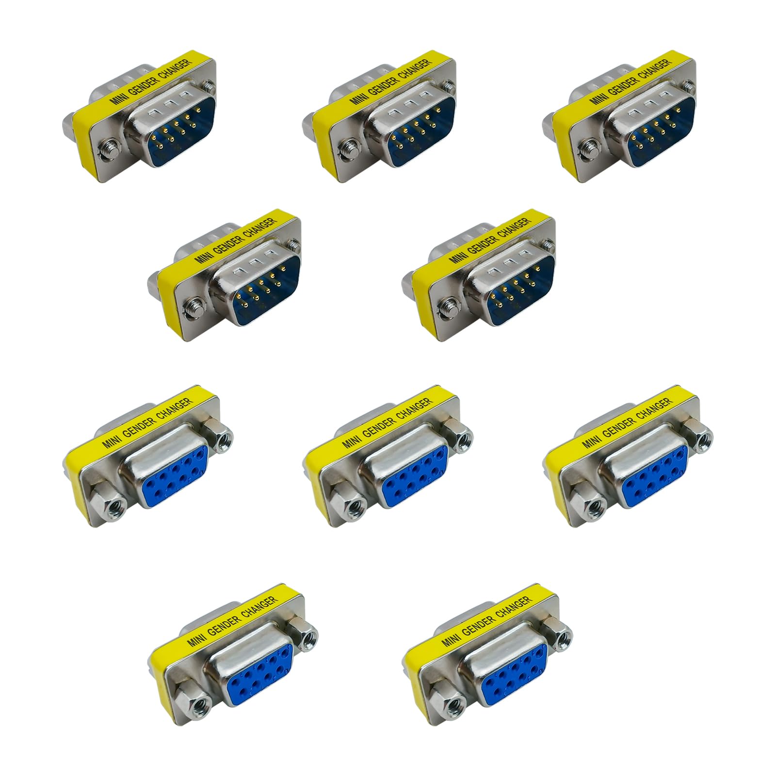 iYueMps 10pcs DB9 Serial RS232 9 Pin Gender Changer Male-Male and Female-Female Adapter Converter(5pcs F-F + 5pcs M-M)