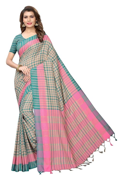Women's Chanderi Cotton Saree With Unstitched Blouse Piece