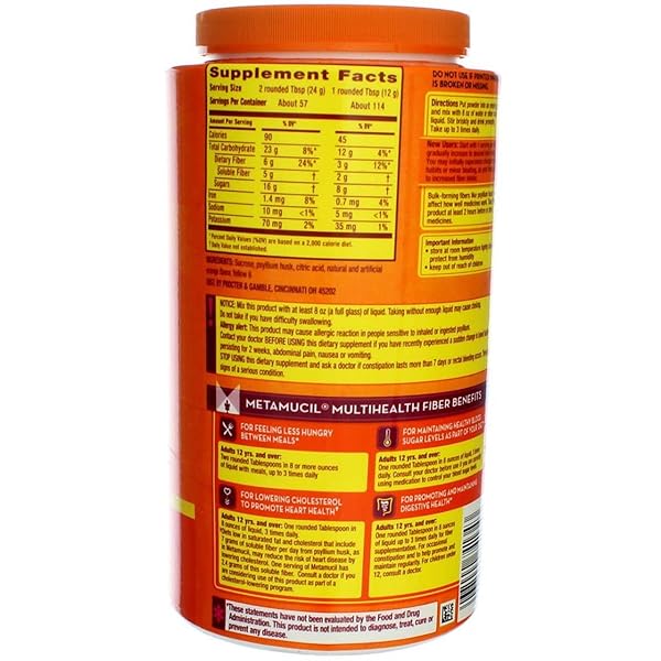 METAMUCIL PSYLLIUM FIBER SUPPLEMENT ORANGE SUGAR SMOOTH TEXTURE POWDER 114 DOSES 114DOS