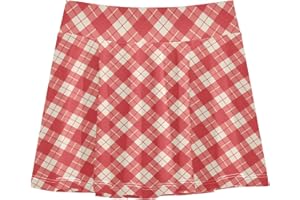 Gingham Plaid Red Girls Skirts with Shorts Flowy Little Girls Skirt Cheer Skirts with Pockets 4-12Y