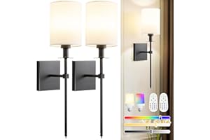 MANGINY Battery Operated Wall Sconce with Remote, Rechargeable Wireless Sconces Set of 2, Dimmable RGB Sconces Wall Decor, Indoor Black Wall Lights Wall Lamps for Bedroom Living Room Hallway, Bulbs Included