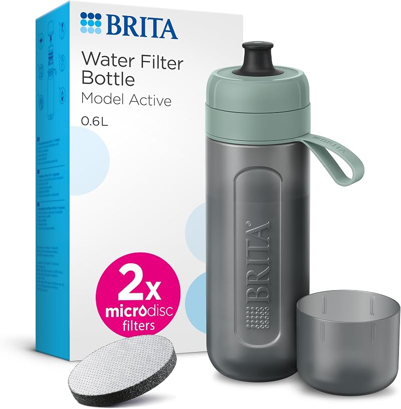 BRITA Active Sports Water Filter Bottle 600ml Dark Green with 2 MicroDisc