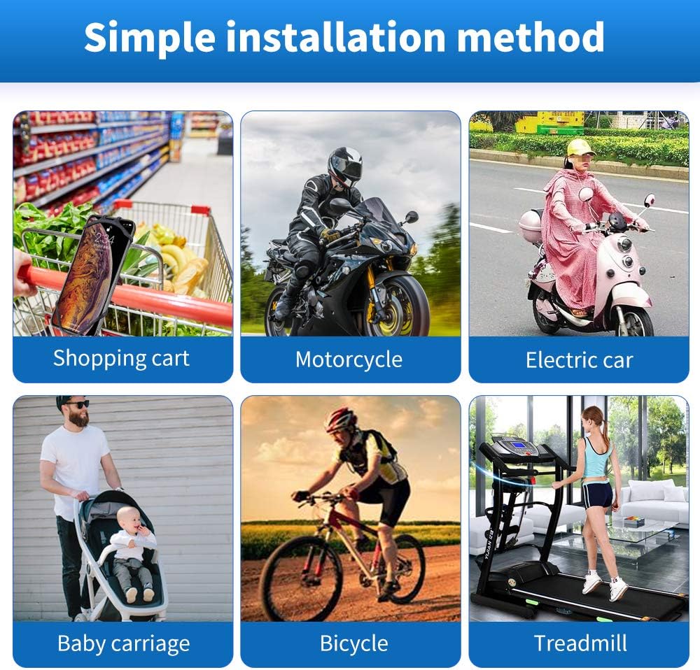 Bike Motorcycle Phone Mount Detachable 360° Rotation with Adjustable Silicone Bicycle Holder Compatible iPhone 11 Pro Max/11 Pro/11/XS/XS Max/XR/8/7, Samsung S20/S10 Plus/S10/S10e