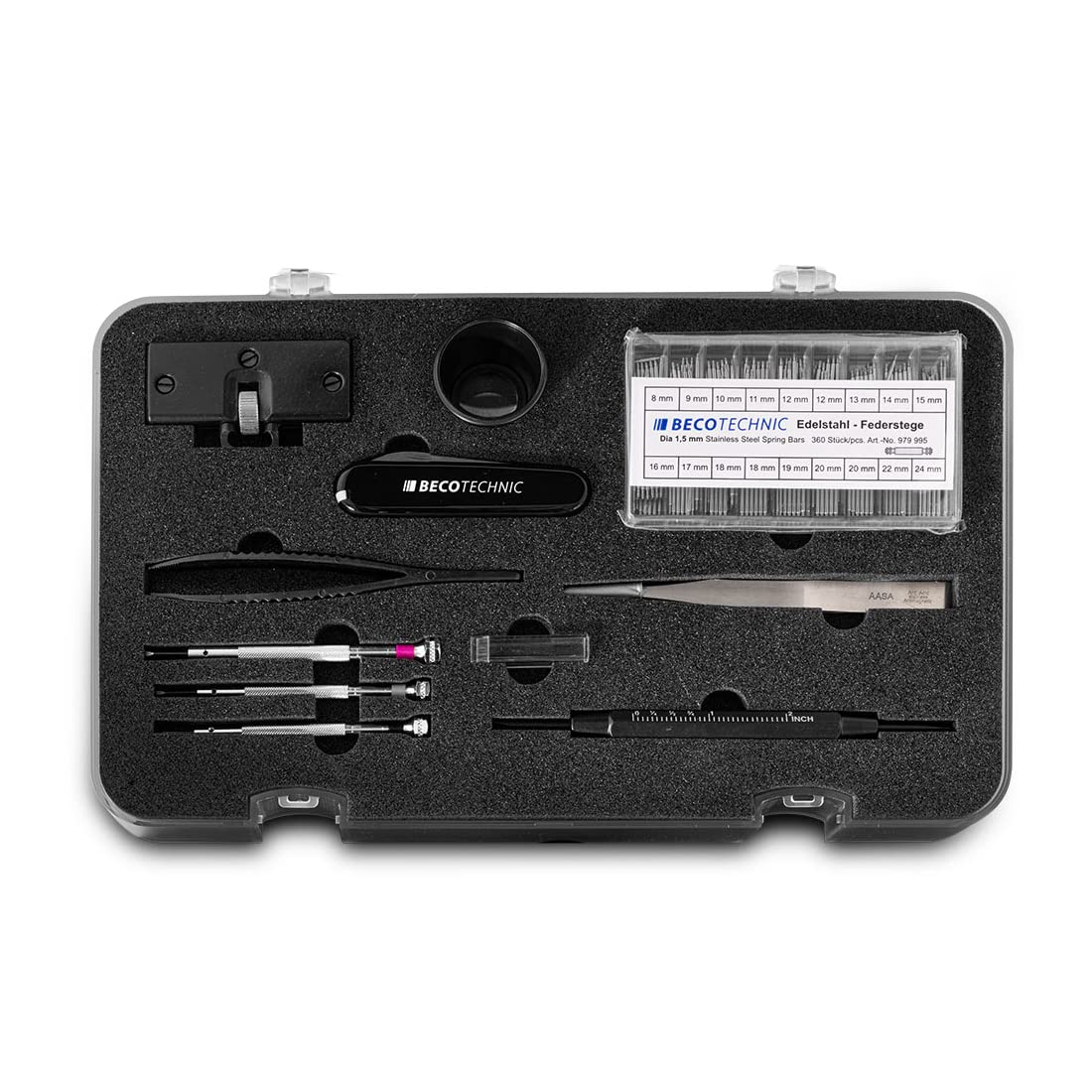 BUZZUFY Magnum Watchmaker Service Set of 10 Tools Watch Repair kit Tool, Screwdrivers, tweezer, loupe, Back case Opener and Spring Bars