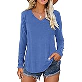 Amoretu Women V Neck T-Shirt Casual Short Sleeve Plain Tee Shirts Blouses