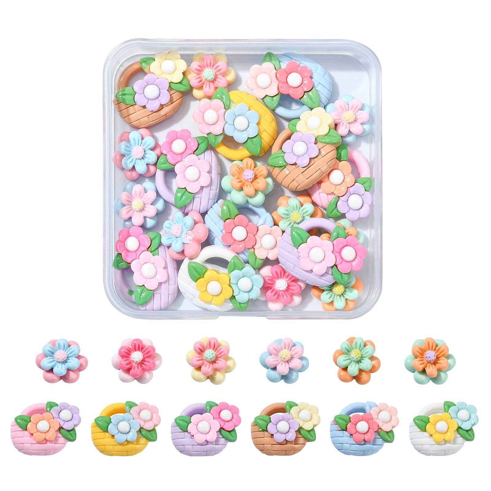 UR URLIFEHALL 20 Pcs Resin Flower Flatback Cabochons Opaque Floral Beads No Hole Embellishments for DIY Hair Crafts Home Decoration — image 1