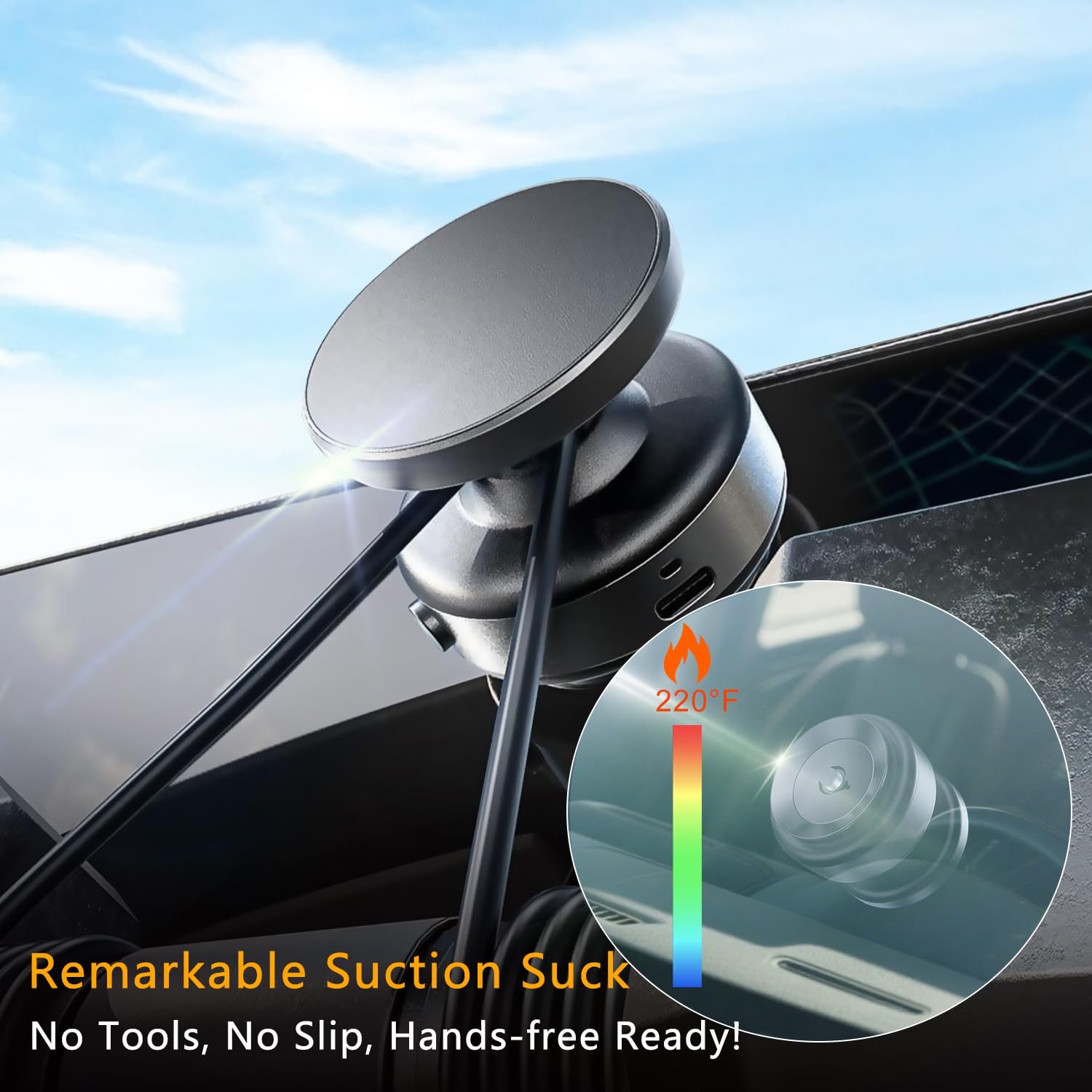 Jkoailiwi Hands-Free Stable Anti-Shake Electric Suction Cup Phone Mount, 360 Adjustable Vacuum Magnetic Car Phone Holder for Car Vlogging Travel, for Magsafe iPhone 16e 16 Pro Max 15 14 13