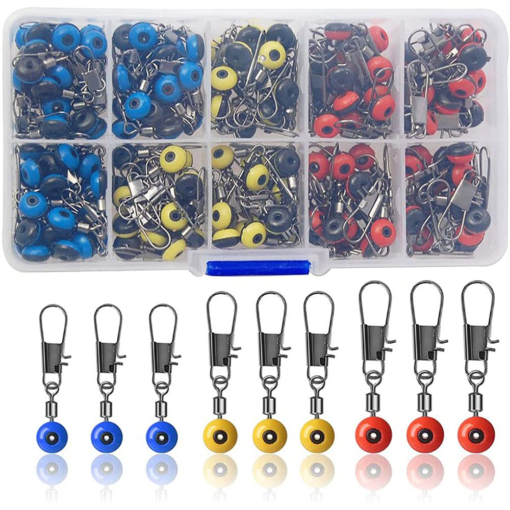 Hunphy 100 Pieces Fishing Swivel Snap, Fishing Connector Set, Fishing Beads and Swivels, Sea Fishing Beads Accessories, Small Fishing Accessories Kit Fishing Set with Tackle Box, for Sea fishing