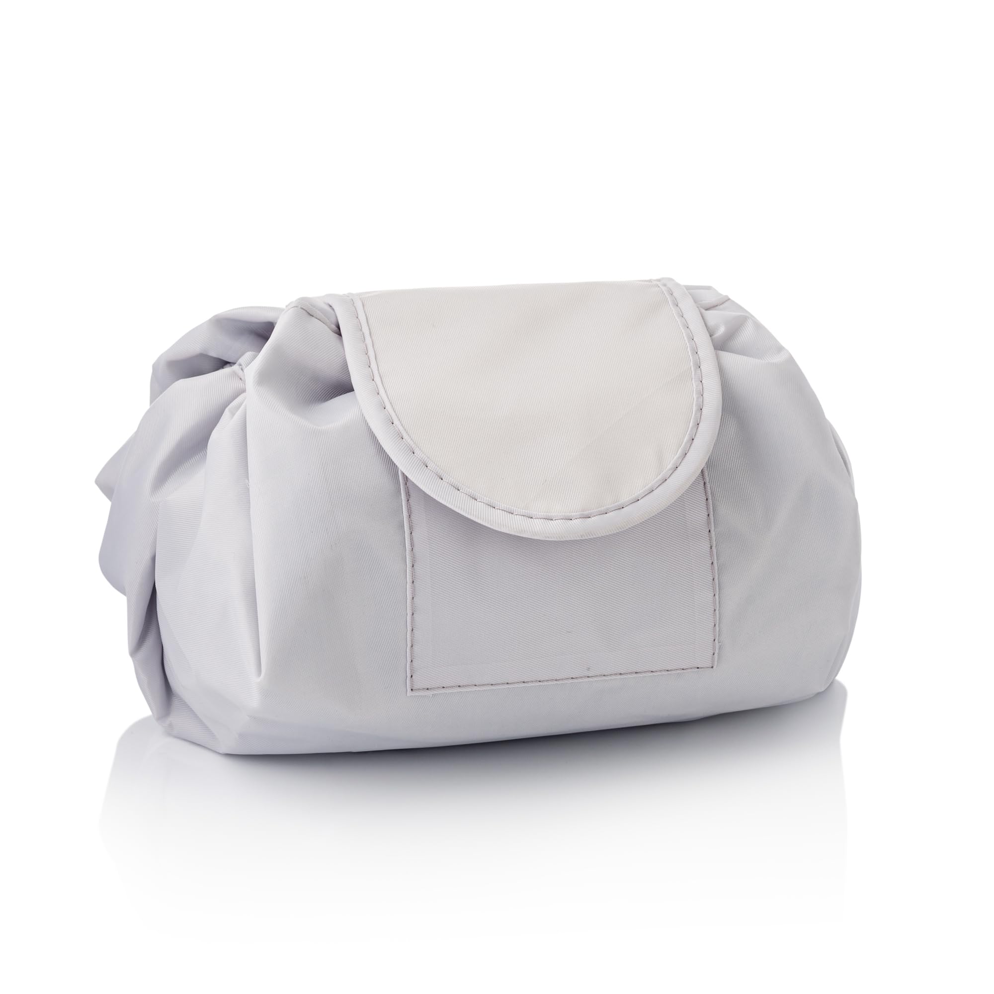 RAWR Large Barrel Drawstring Makeup Bag Travel Cosmetic Bag for Women - Spacious Portable Makeup Organizer Bag for Skin Care & Toiletries with Brush Holder & Pouch (Grey)