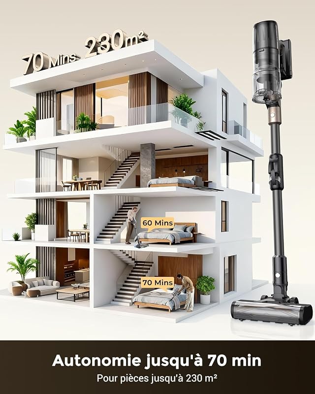 P20 Aspirateur Balai sans Fil,70Kpa/680W/70Min Aspirateur Laveur avec Nettoyage de Sol,Aspirateur Pliable sans Fil Puissant,Autoportante,Brosse Anti-Enmêlement pour Tapis,Poils Animaux,Voit