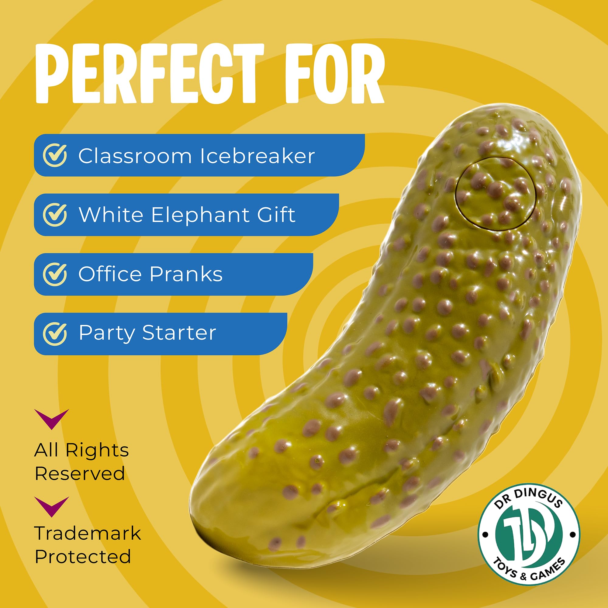 DR DINGUS Party Pickle - 30 Second Dance Party - 10 Original Music Beats - Press Button - Family Friendly for Class, Office, Gift, Making Friends