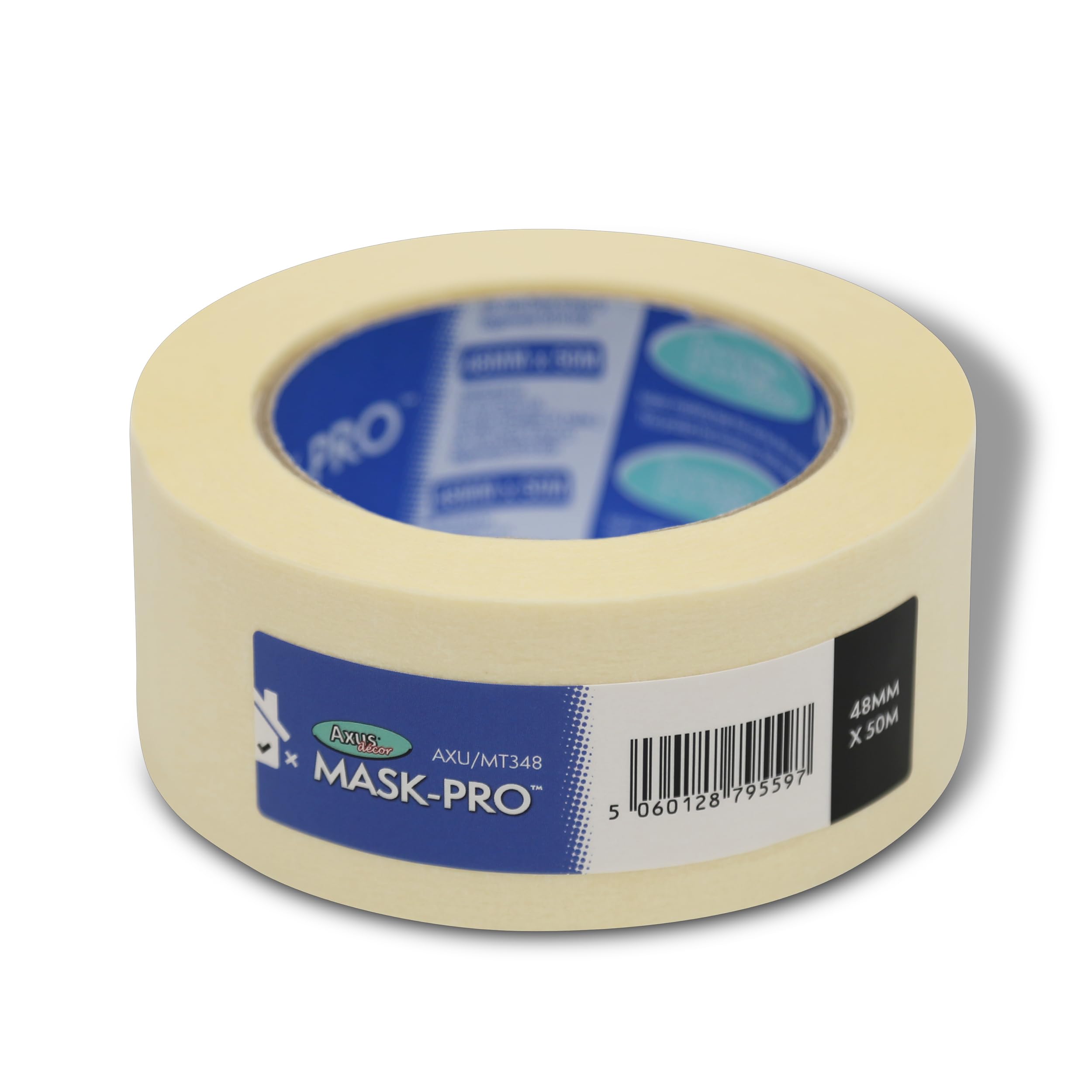 Axus Decor Mask-Pro Painter's Tape for Surfaces, Residue Free Removal, for Painting Decoration & DIY Projects, Cream - 48mm x 50m